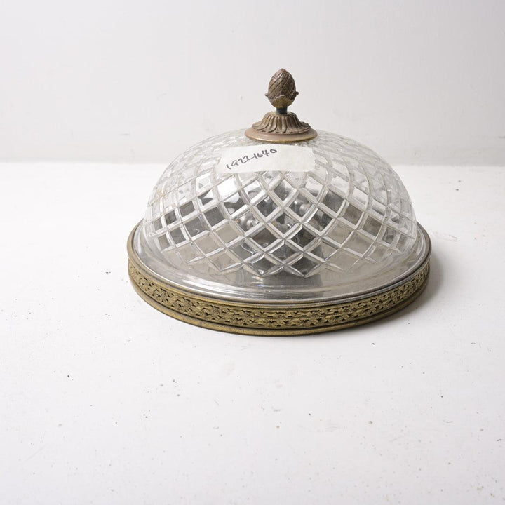 Large Antique Cut Crystal Flush Mount with Ornate Bronze Gallery