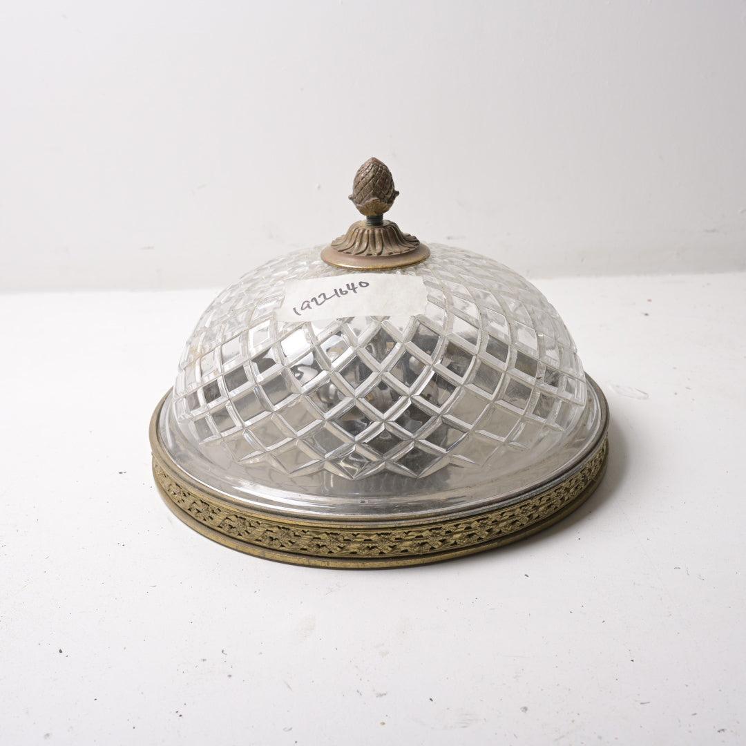 Large Antique Cut Crystal Flush Mount with Ornate Bronze Gallery