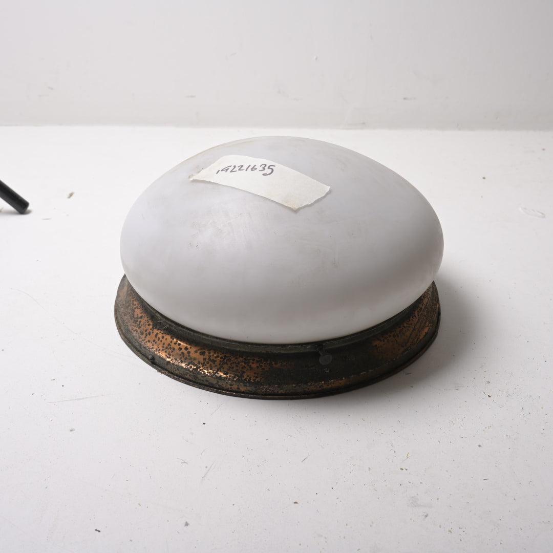 Large Antique Frosted Opal Flush Mount Light Fitting with Flash Copper Finish Frame