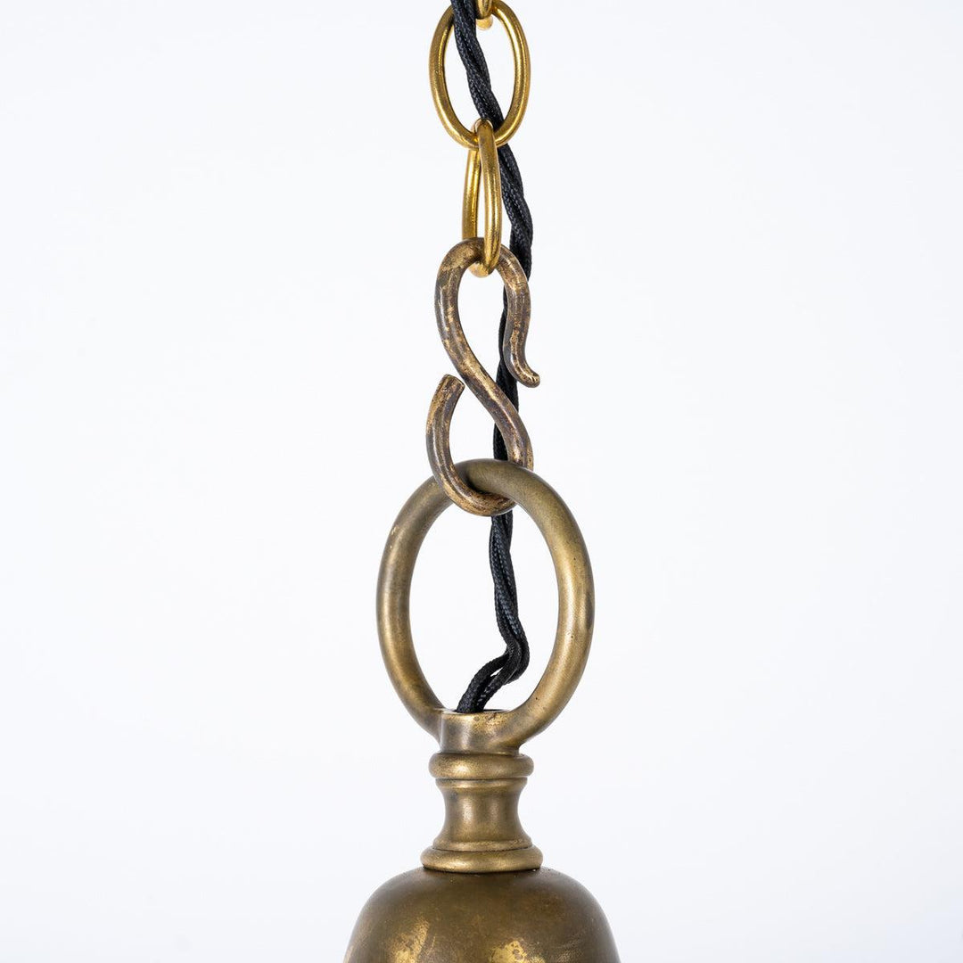 Large Antique Holophane Brass Caged Three Part Pendant Lights