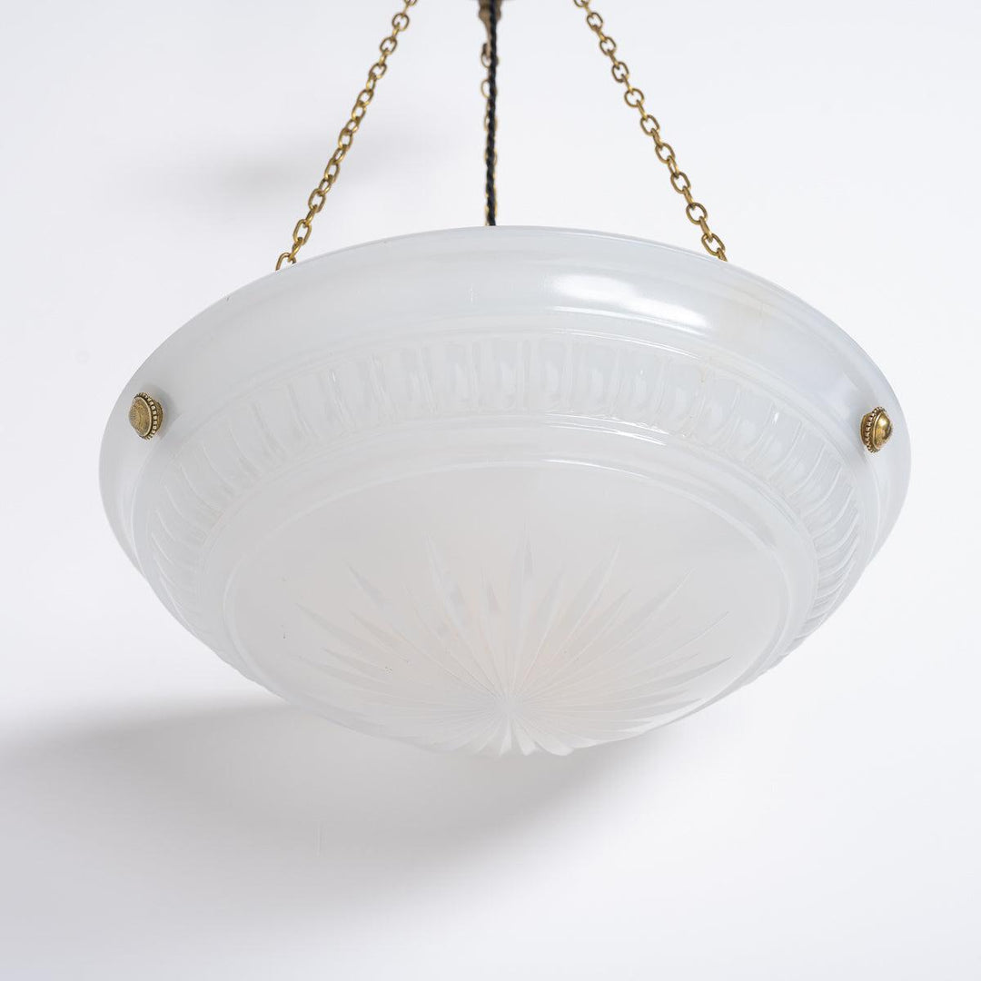 Large Antique Jefferson & Co Moonstone Bowl Plafonnier Pendant Light