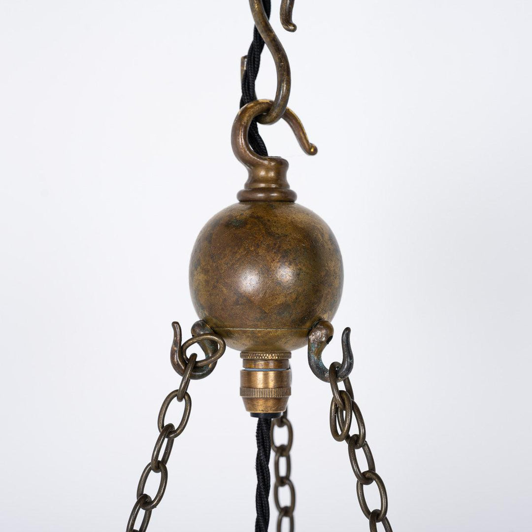 Large Antique Moonstone Glass Plafonnier Pendant Light with Aged Brass Fittings