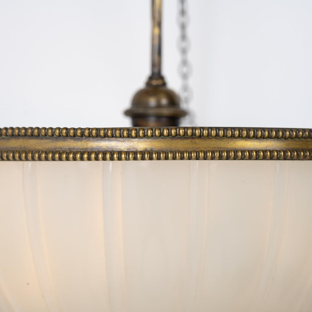 Large Antique Moonstone Glass Plafonnier Pendant Light with Aged Brass Fittings