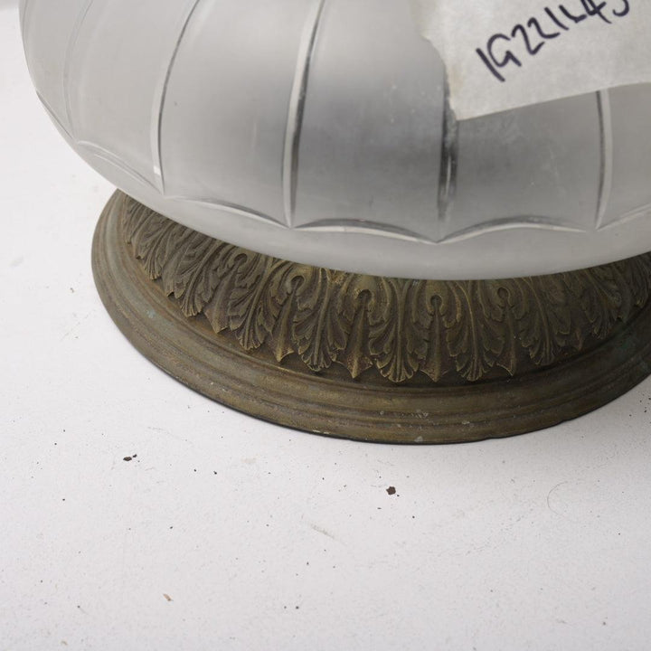Large Antique Satin Crystal "Mushroom" Flush Mount with Acanthus Leaf Brass Base (Likely F & C Osler)