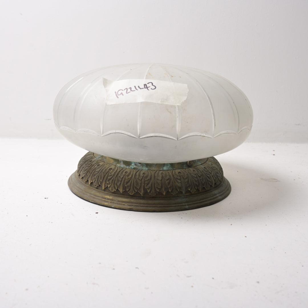 Large Antique Satin Crystal "Mushroom" Flush Mount with Acanthus Leaf Brass Base (Likely F & C Osler)