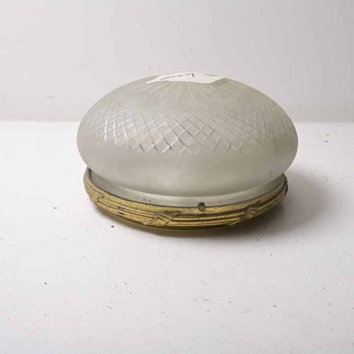 Large Antique Satin Crystal "Mushroom" Flush Mount with Cut Detail & Heavy Cast Brass Mount