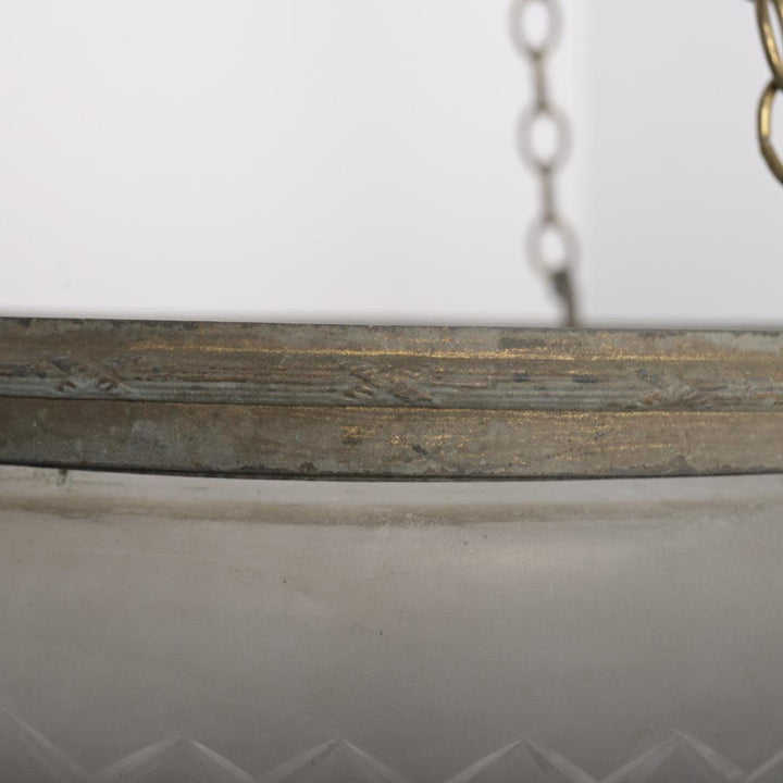 Large Antique Satin Crystal "Pointed" Plafonnier Pendant with Aged Brass Gallery