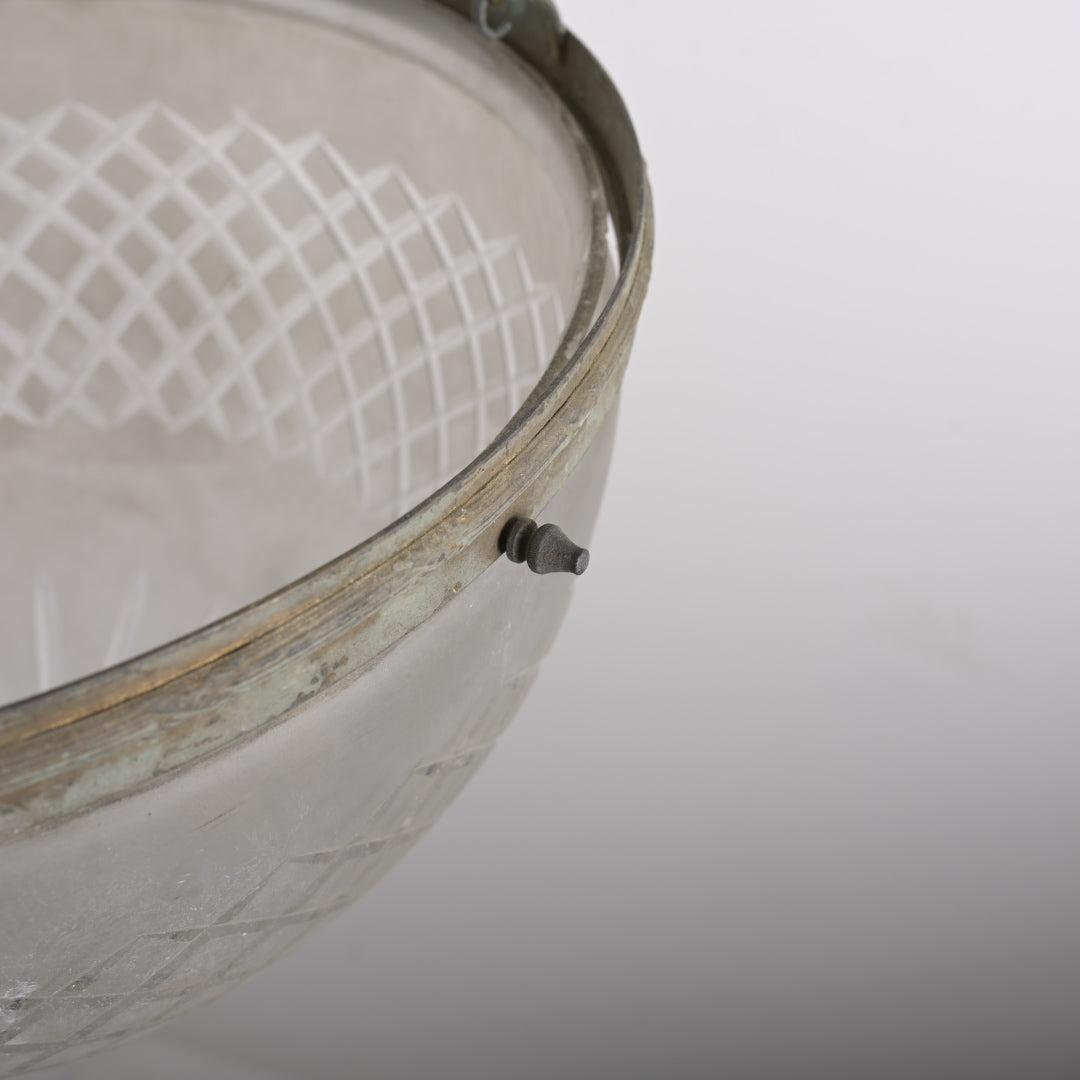 Large Antique Satin Crystal "Pointed" Plafonnier Pendant with Aged Brass Gallery