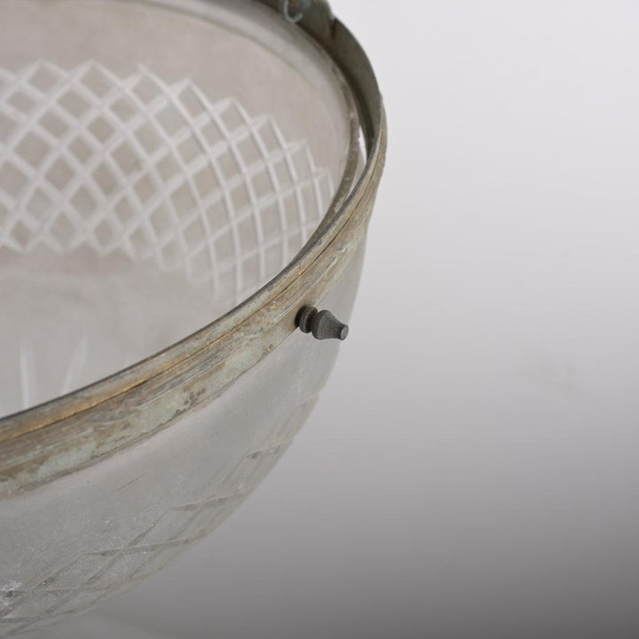 Large Antique Satin Crystal "Pointed" Plafonnier Pendant with Aged Brass Gallery