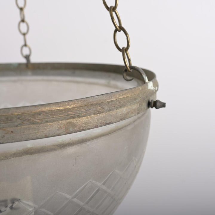 Large Antique Satin Crystal "Pointed" Plafonnier Pendant with Aged Brass Gallery