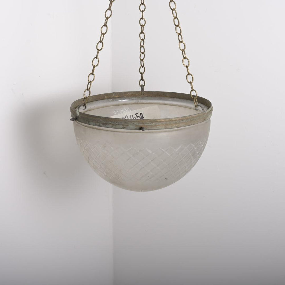 Large Antique Satin Crystal "Pointed" Plafonnier Pendant with Aged Brass Gallery