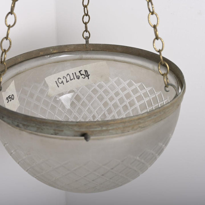 Large Antique Satin Crystal "Pointed" Plafonnier Pendant with Aged Brass Gallery