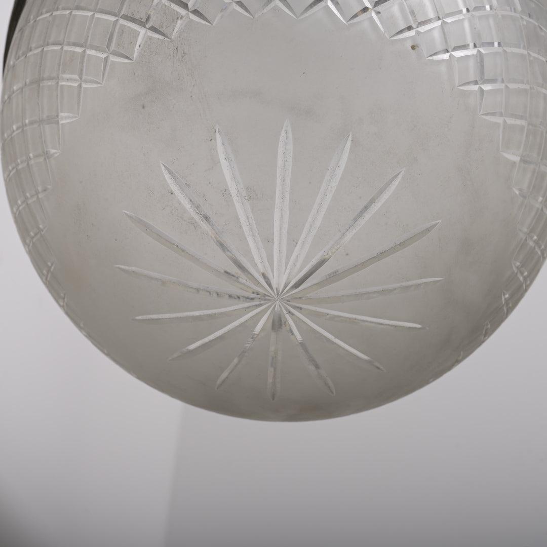 Large Antique Satin Crystal "Pointed" Plafonnier Pendant with Aged Brass Gallery