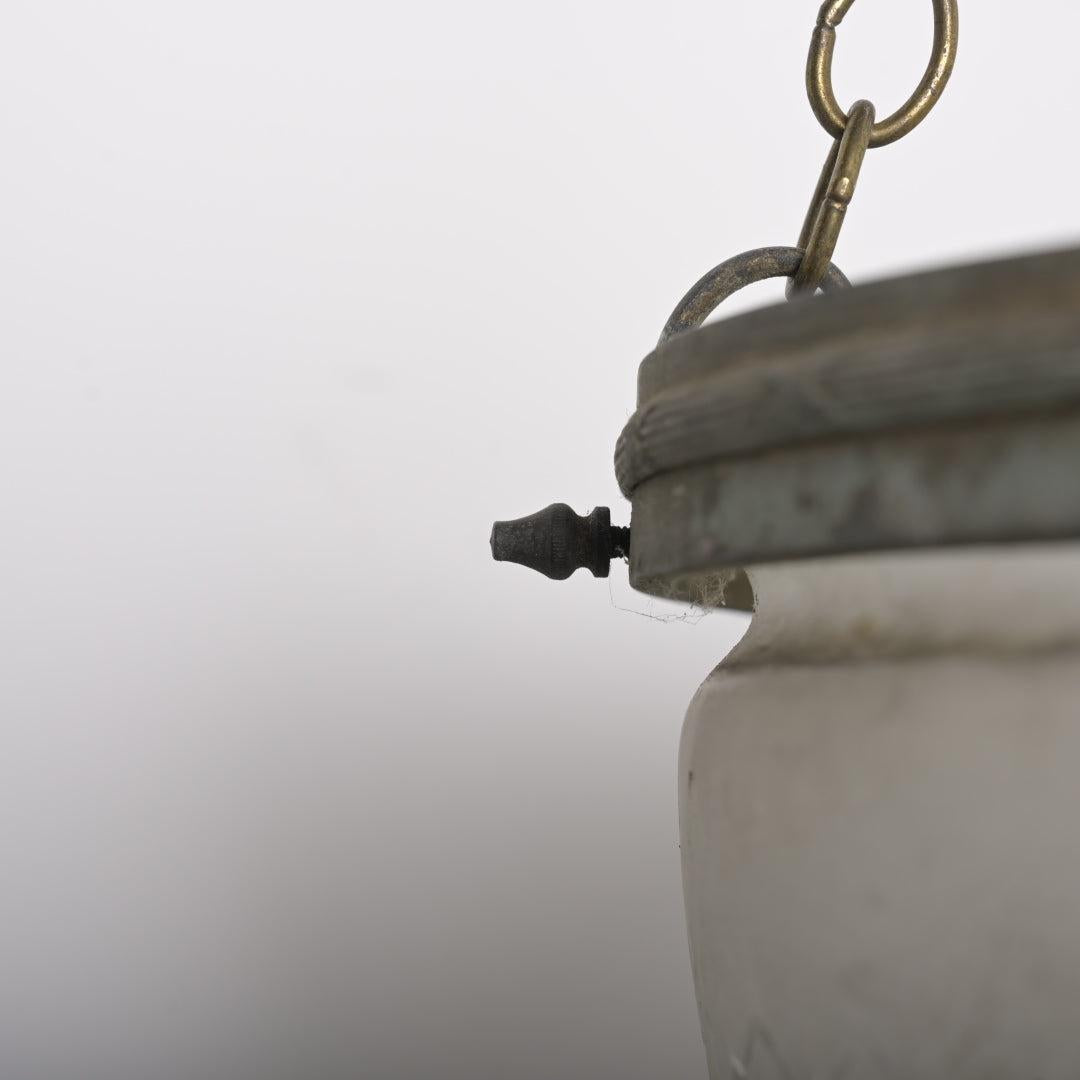 Large Antique Satin Crystal "Pointed" Plafonnier Pendant with Aged Brass Gallery