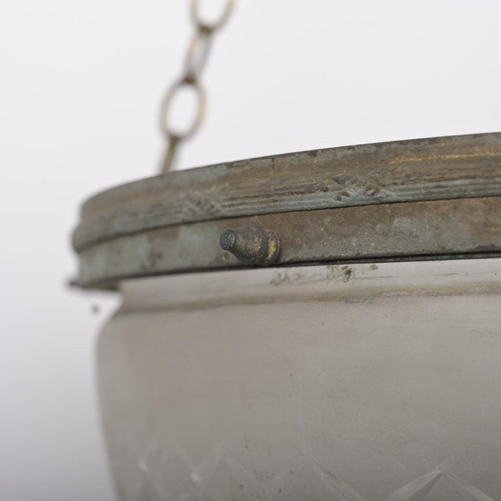 Large Antique Satin Crystal "Pointed" Plafonnier Pendant with Aged Brass Gallery