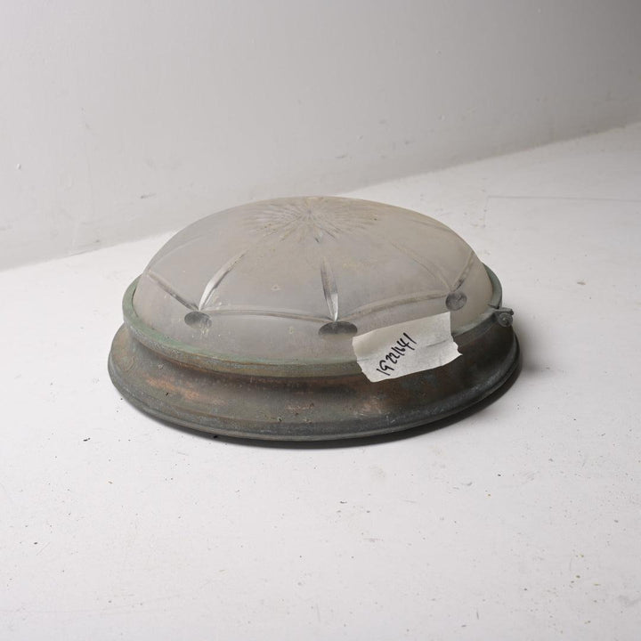 Large Antique Satin Cut Crystal Flush Mount with Aged Copper Finish Gallery