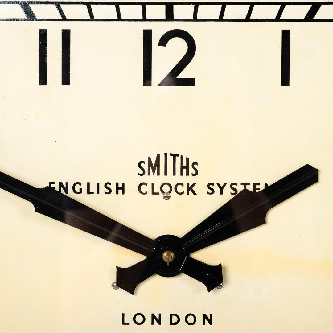 Large Antique Square Factory Wall Clock by Smiths English Clock Systems