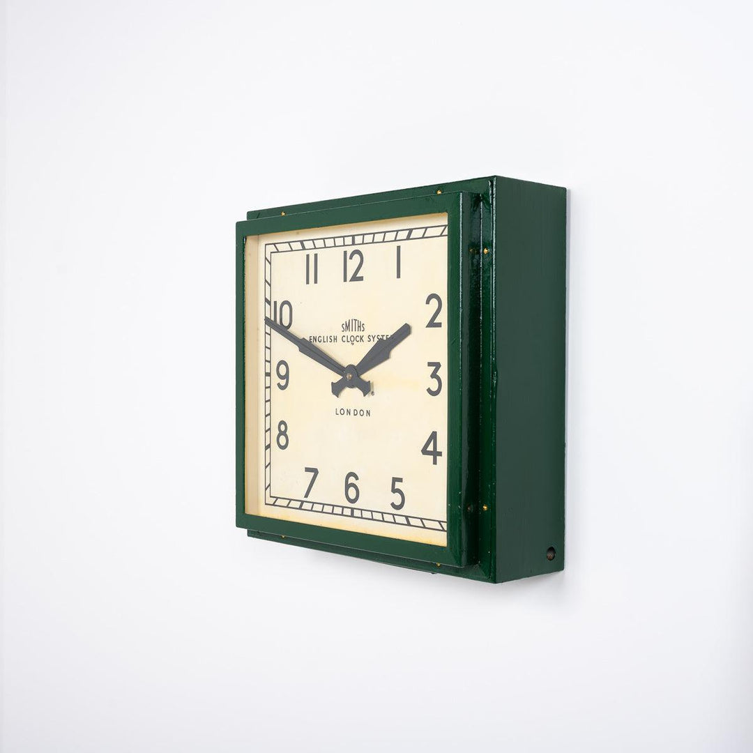 Large Antique Square Factory Wall Clock by Smiths English Clock System ...