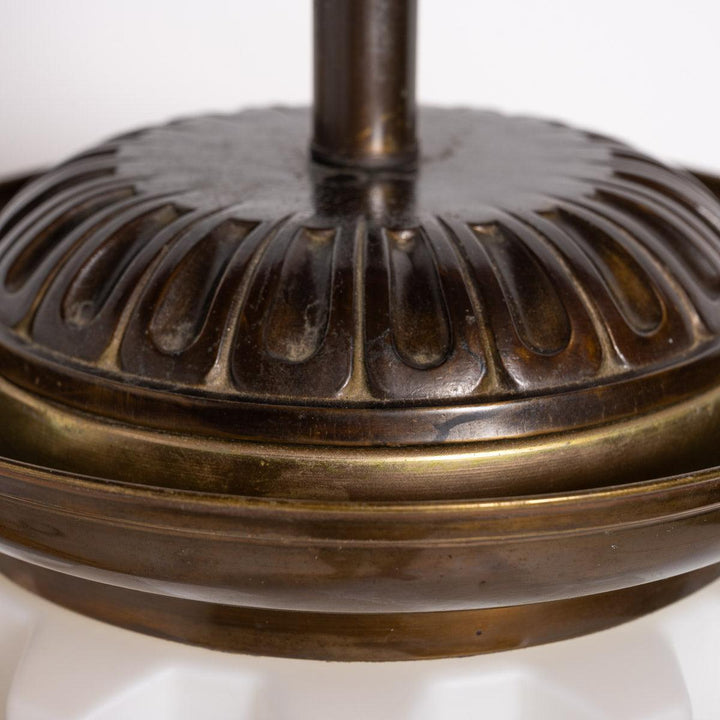 Large Art Deco Geometric Jelly Mould Opaline Glass Pendant Lights with Aged Brass Fittings