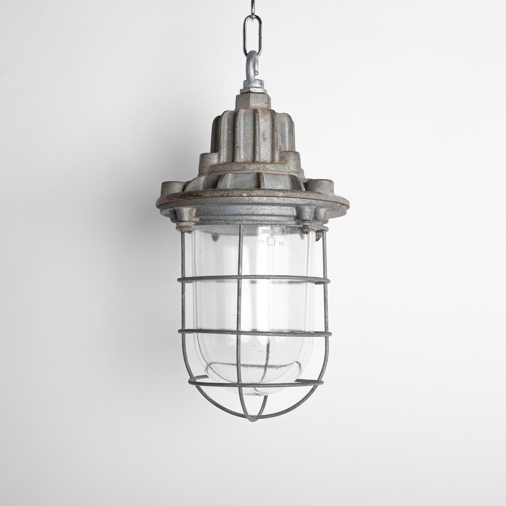 Large Cast Iron Flameproof Industrial Pendant Lights with Grey Enamel Shades by Maxlume