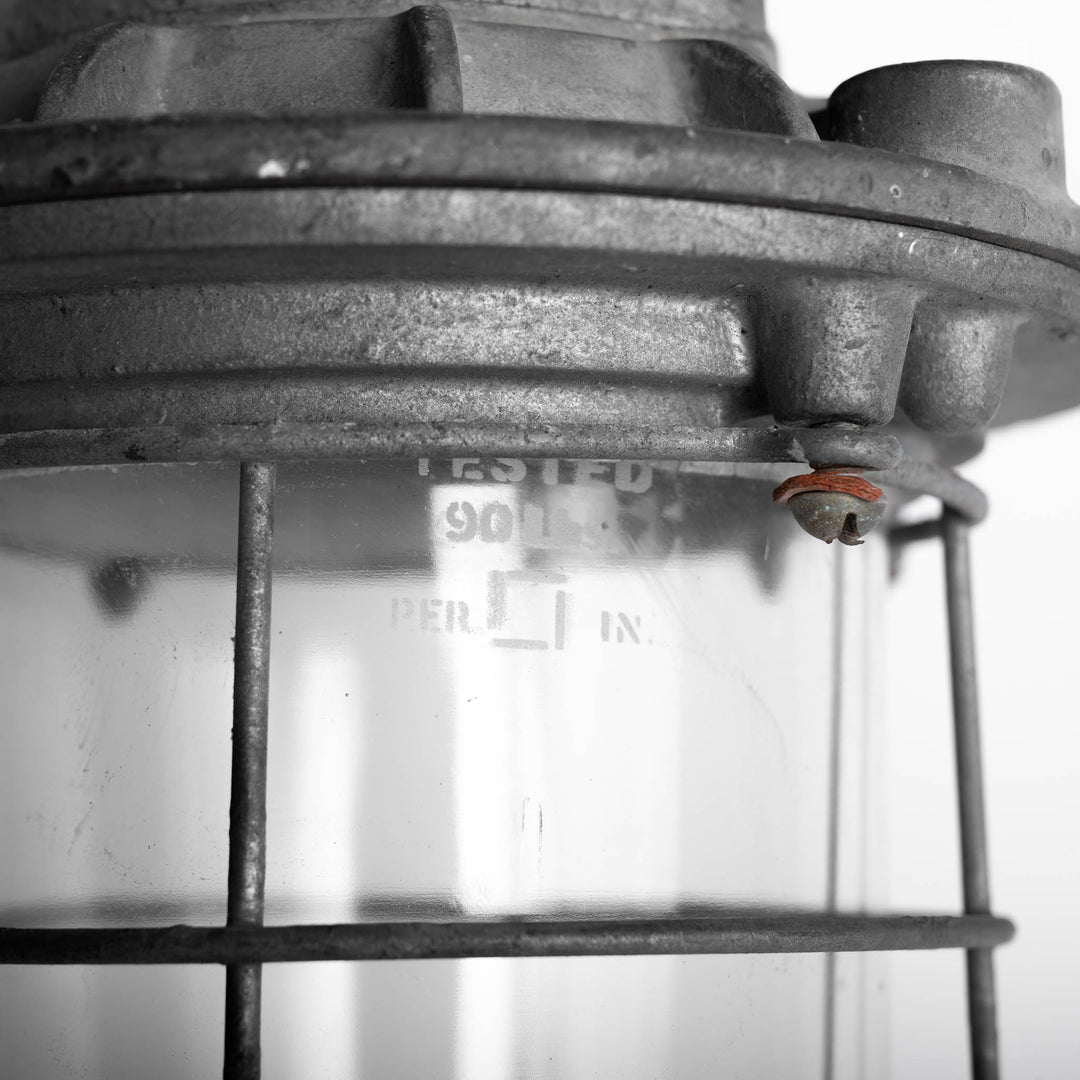 Large Cast Iron Flameproof Industrial Pendant Lights with Grey Enamel Shades by Maxlume