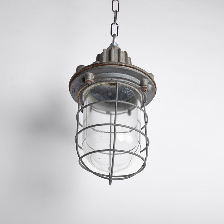 Large Cast Iron Flameproof Industrial Pendant Lights with Grey Enamel Shades by Maxlume