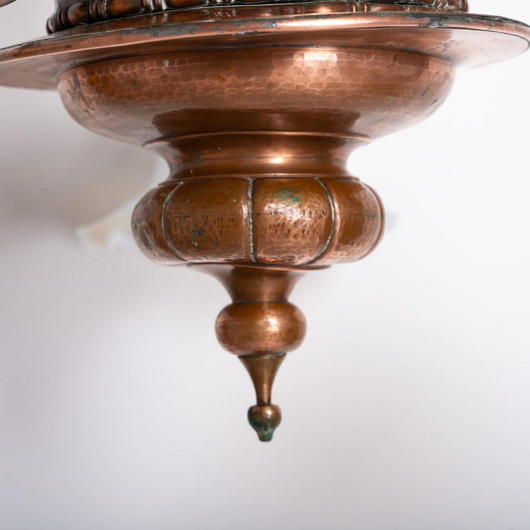 Large Copper Three Branch Chandelier with Jelly Opalescent Glass Shades by GEC