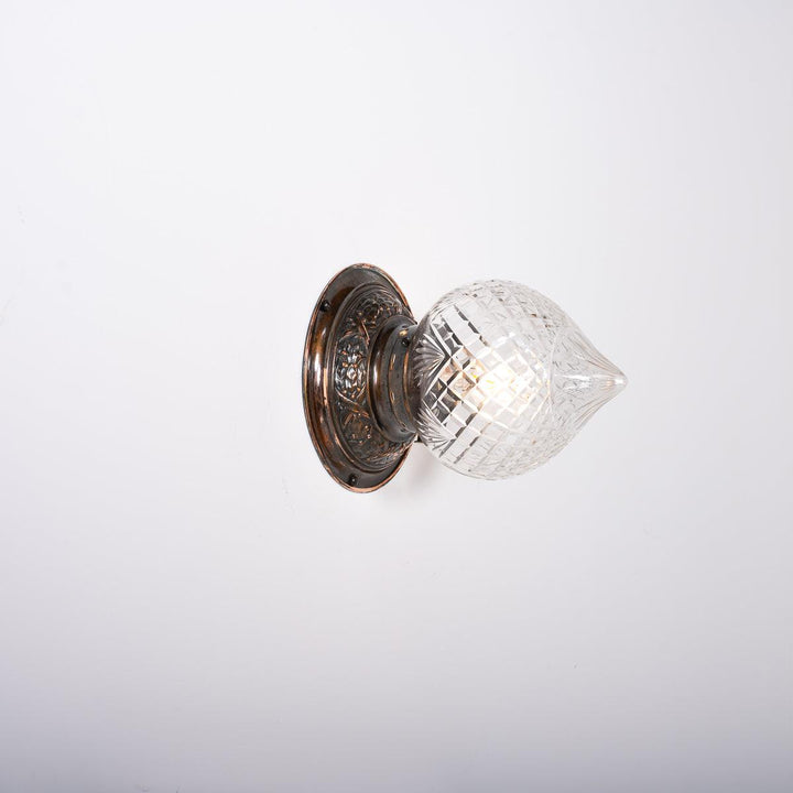 Large Crystal Cut Glass Acorn Flush to Ceiling Light with Aged Brass Fittings