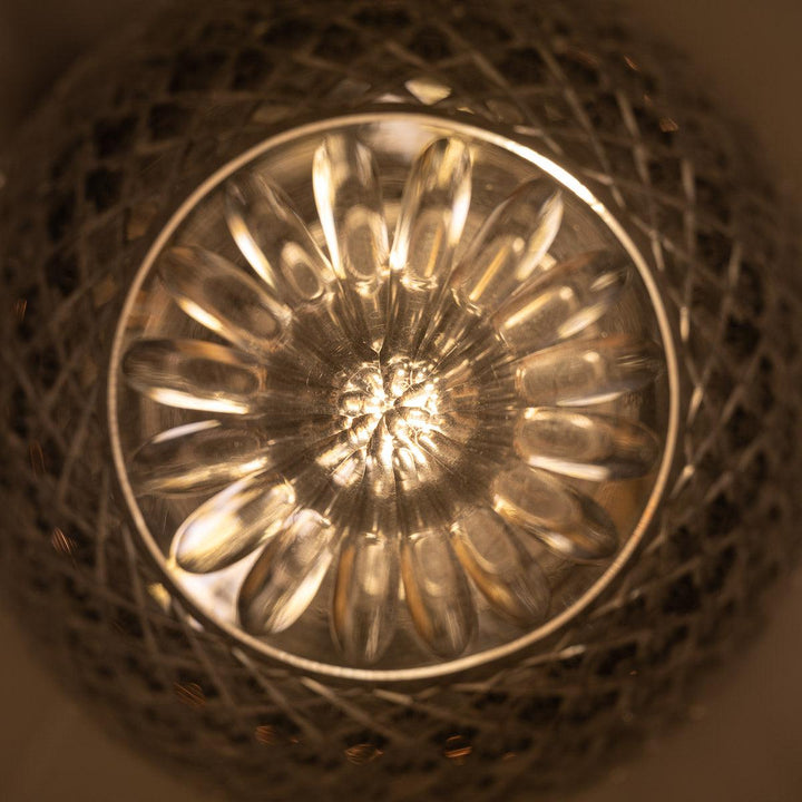 Large Crystal Cut Glass Acorn Flush to Ceiling Light with Aged Brass Fittings