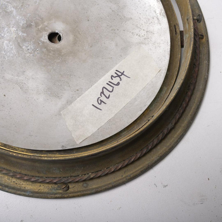 Large English Antique Satin Glass Flush Mount with Rope Twist Brass Gallery