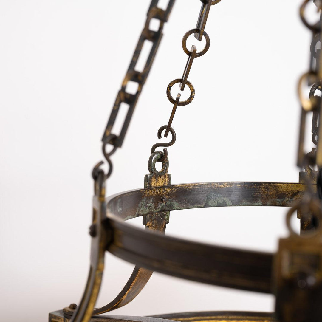 Large English Cast Brass and Etched Crystal Pendant Light by Faraday & Son