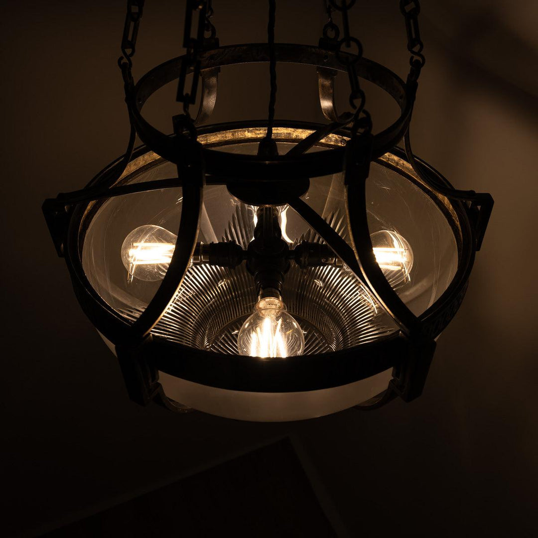 Large English Cast Brass and Etched Crystal Pendant Light by Faraday & Son