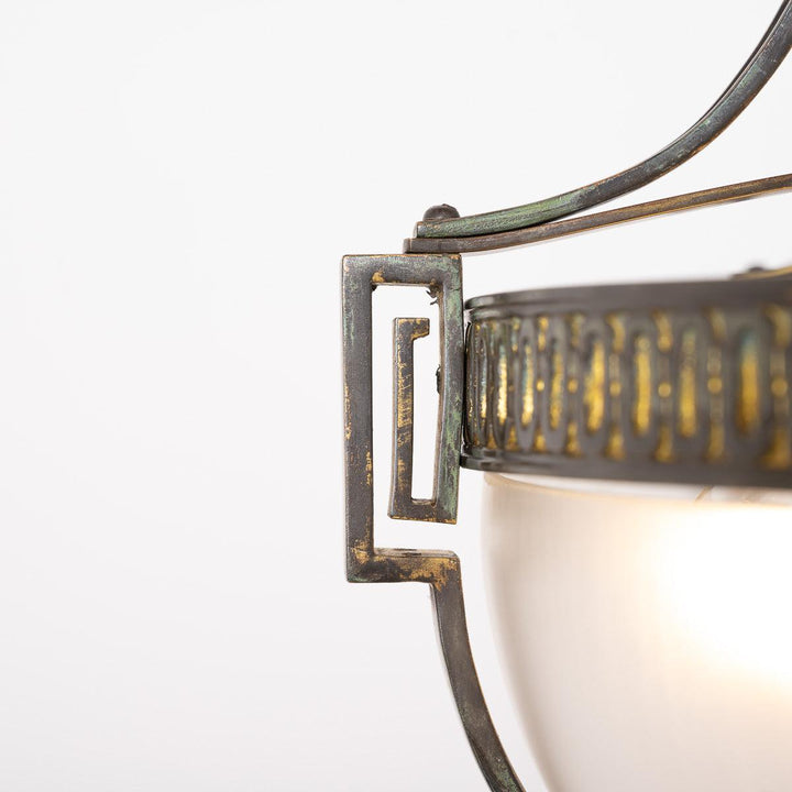 Large English Cast Brass and Etched Crystal Pendant Light by Faraday & Son