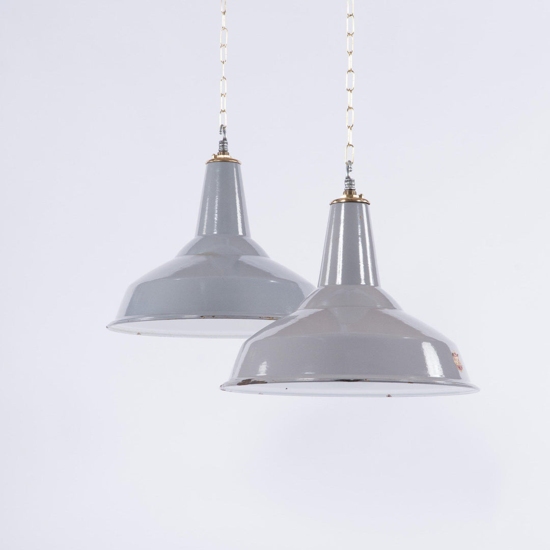 Large Grey Enamel Industrial Lights by Benjamin Electric