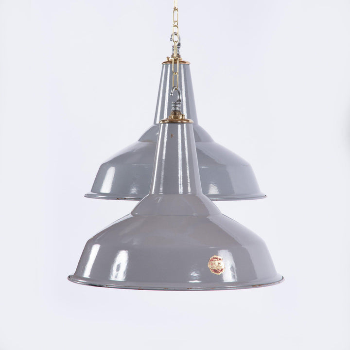 Large Grey Enamel Industrial Lights by Benjamin Electric