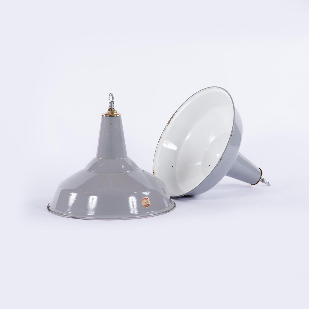 Large Grey Enamel Industrial Lights by Benjamin Electric