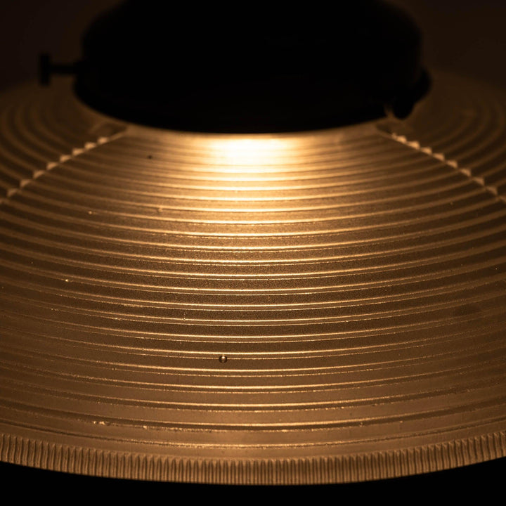 Large Holophane Ripplelite Pendant Lights in Aged Brass Frames (Run of Six)