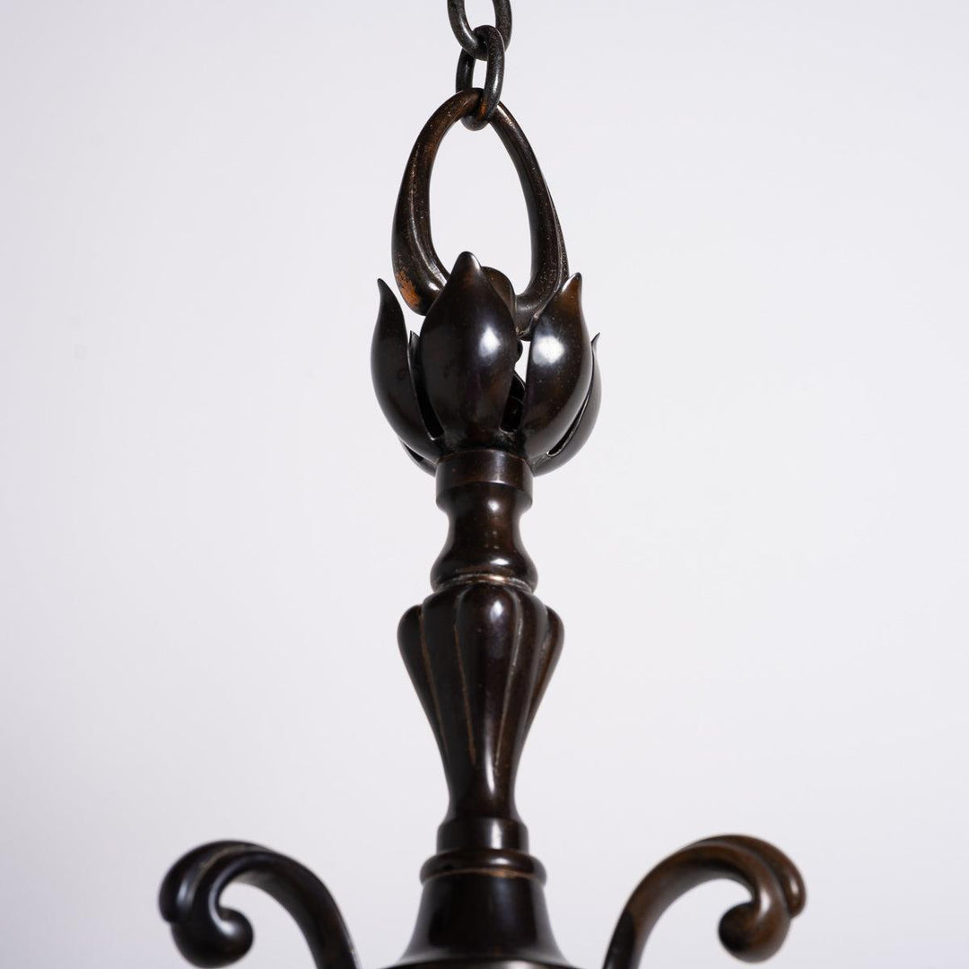 Large & Impressive British Arts & Crafts Chandelier with Original Vaseline Glass Shades