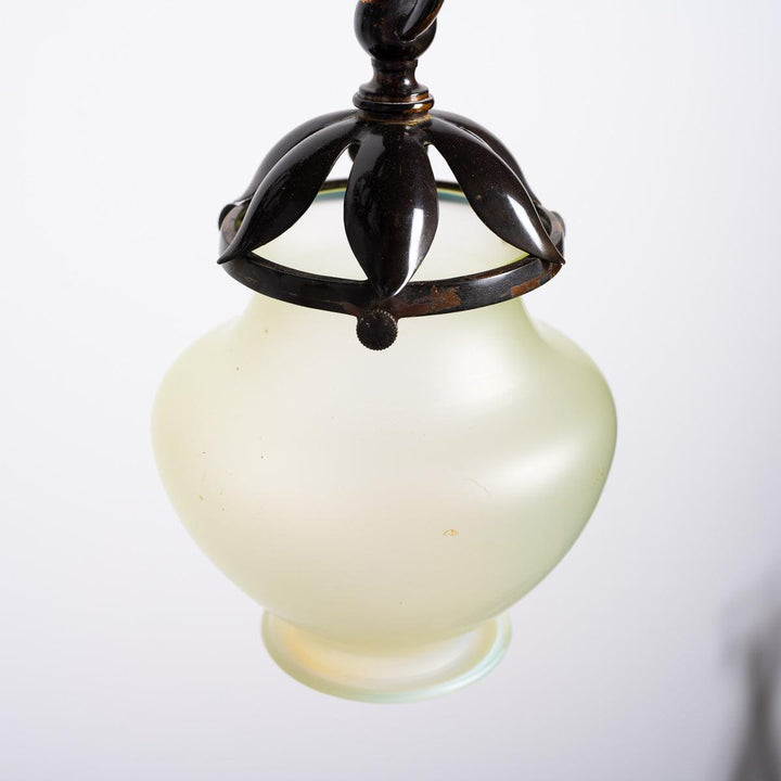 Large & Impressive British Arts & Crafts Chandelier with Original Vaseline Glass Shades