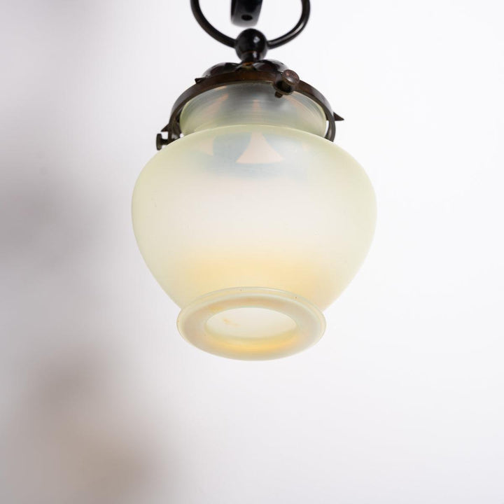Large & Impressive British Arts & Crafts Chandelier with Original Vaseline Glass Shades