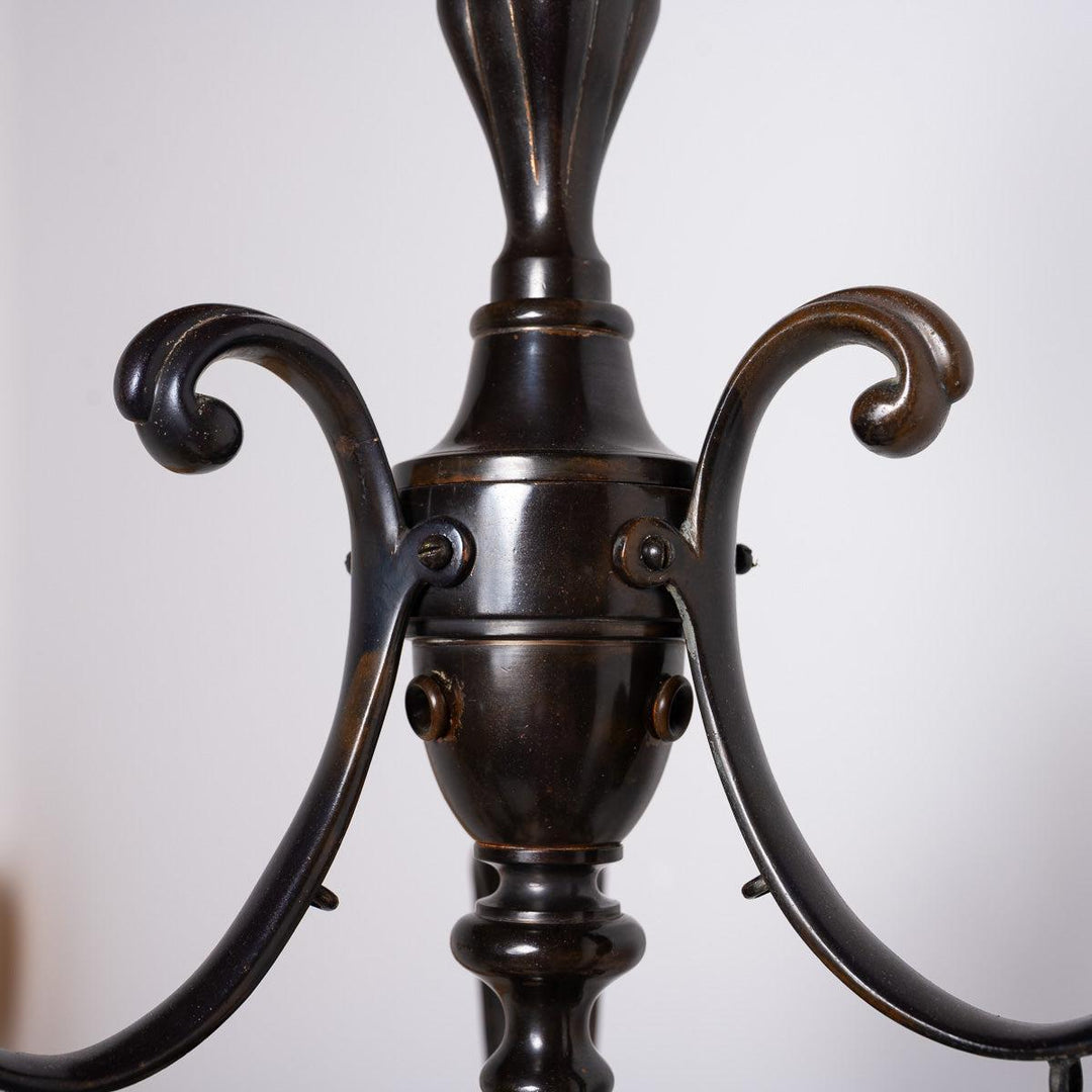 Large & Impressive British Arts & Crafts Chandelier with Original Vaseline Glass Shades