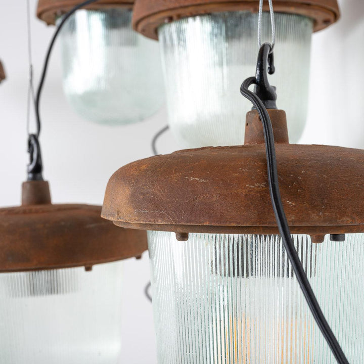 Large Industrial Rusted Pendant Lights Reclaimed from the Eastern Bloc