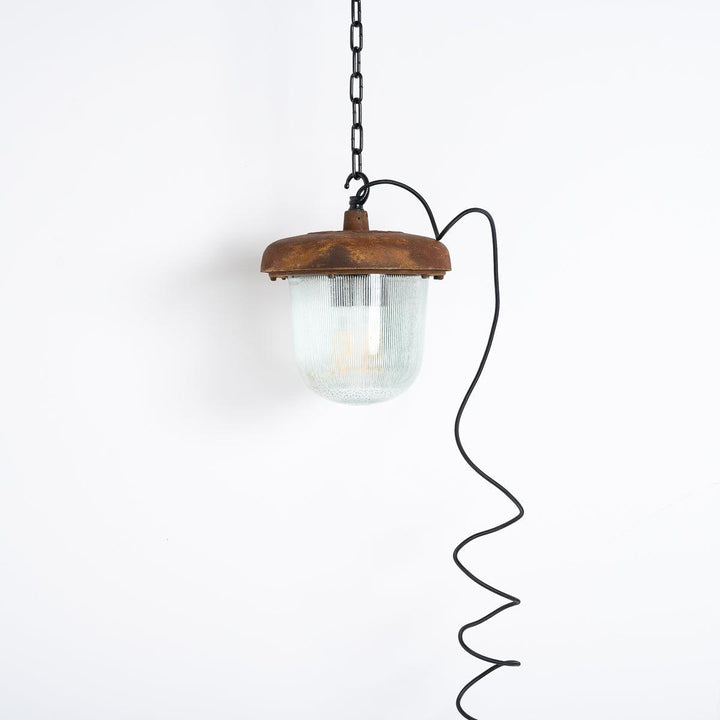 Large Industrial Rusted Pendant Lights Reclaimed from the Eastern Bloc