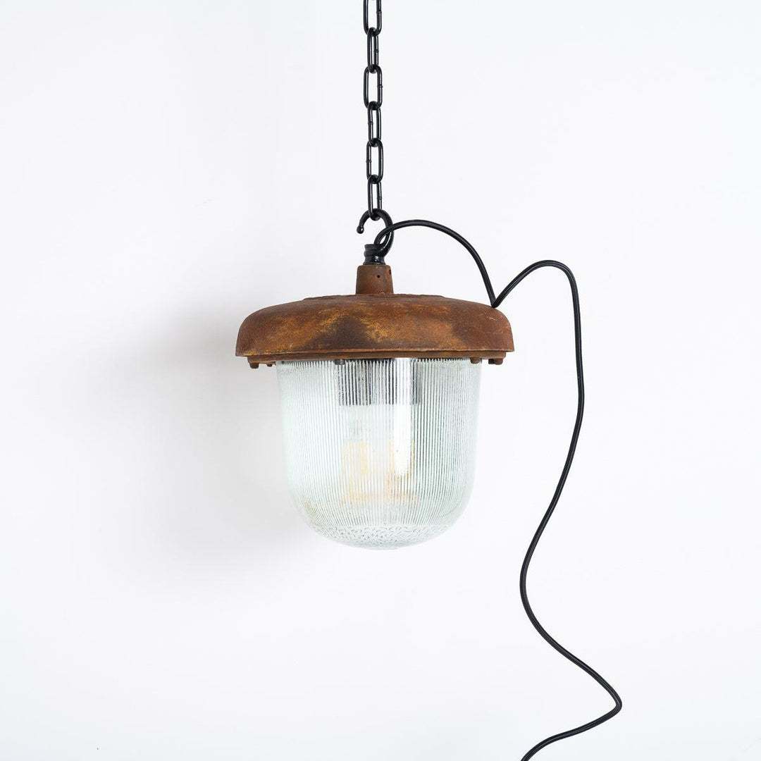 Large Industrial Rusted Pendant Lights Reclaimed from the Eastern Bloc