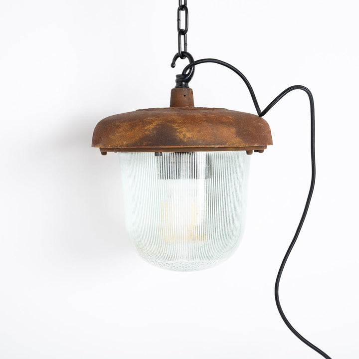 Large Industrial Rusted Pendant Lights Reclaimed from the Eastern Bloc