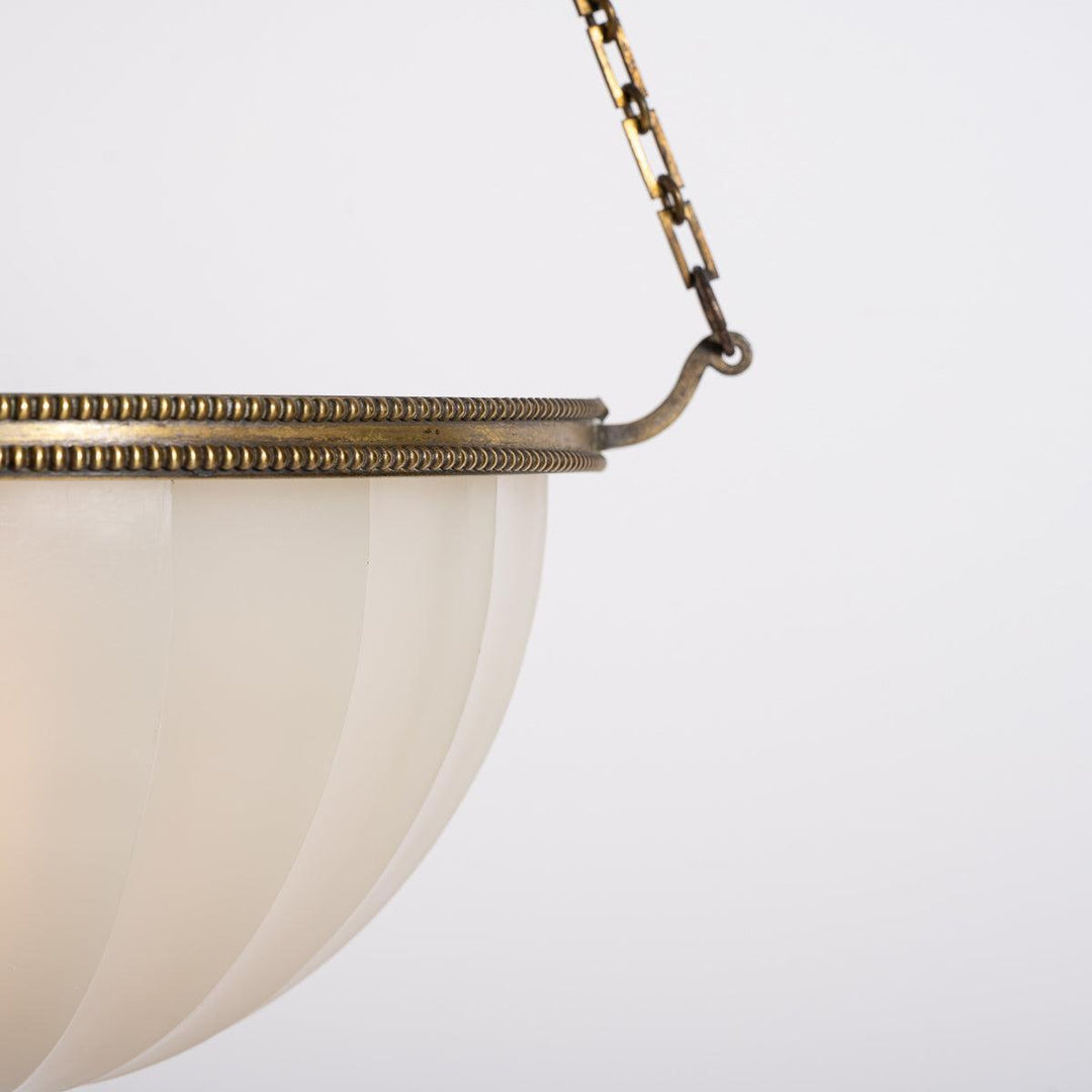 Large Jefferson "DORIC" Moonstone Glass Plafonnier with Attractive Brass Fittings