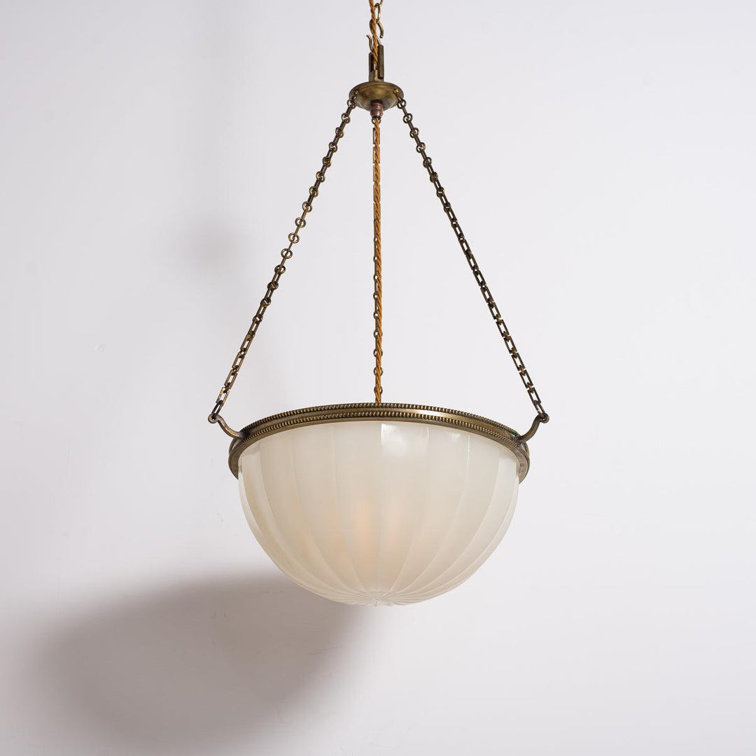 Large Jefferson "DORIC" Moonstone Glass Plafonnier with Attractive Brass Fittings