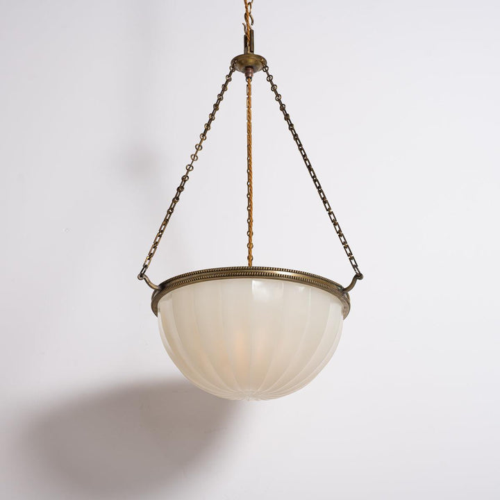 Large Jefferson "DORIC" Moonstone Glass Plafonnier with Attractive Brass Fittings