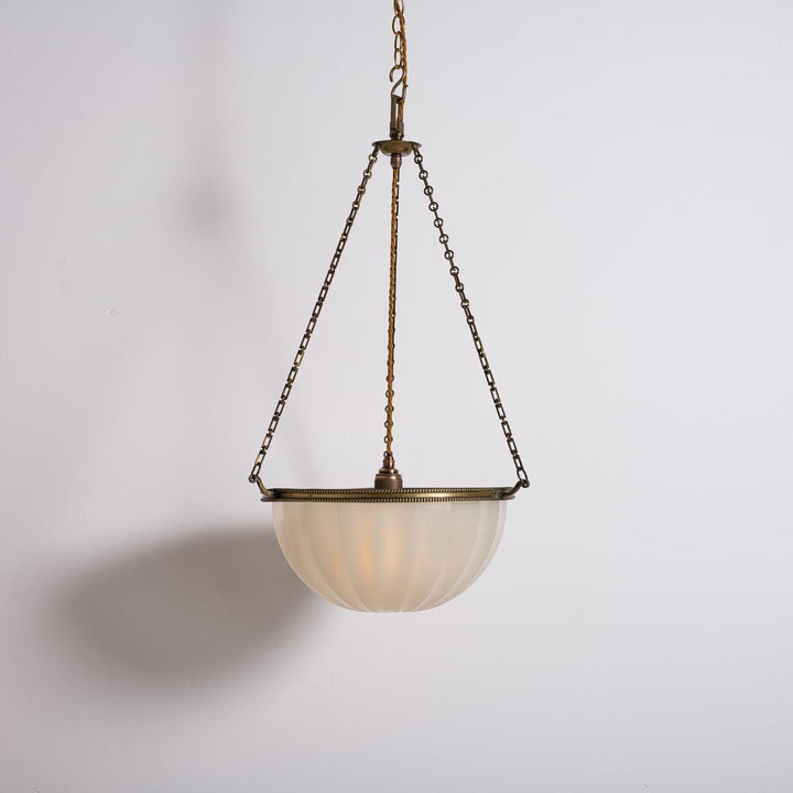 Large Jefferson "DORIC" Moonstone Glass Plafonnier with Attractive Brass Fittings