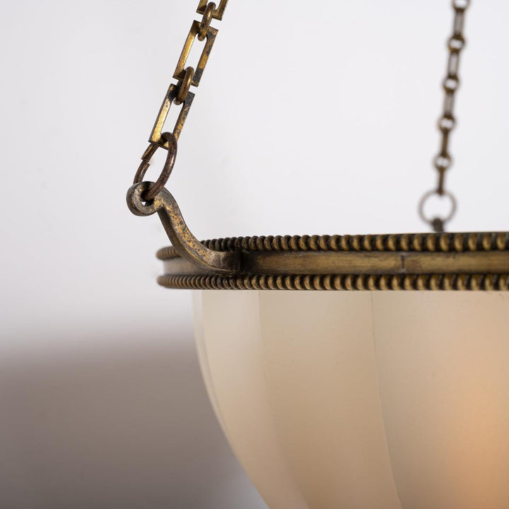 Large Jefferson "DORIC" Moonstone Glass Plafonnier with Attractive Brass Fittings
